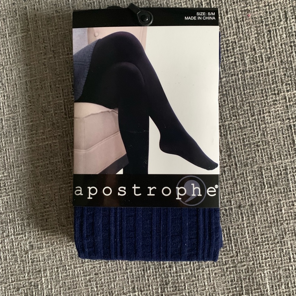 NWT Apostrophe Blue Ribbed Tights in S/M